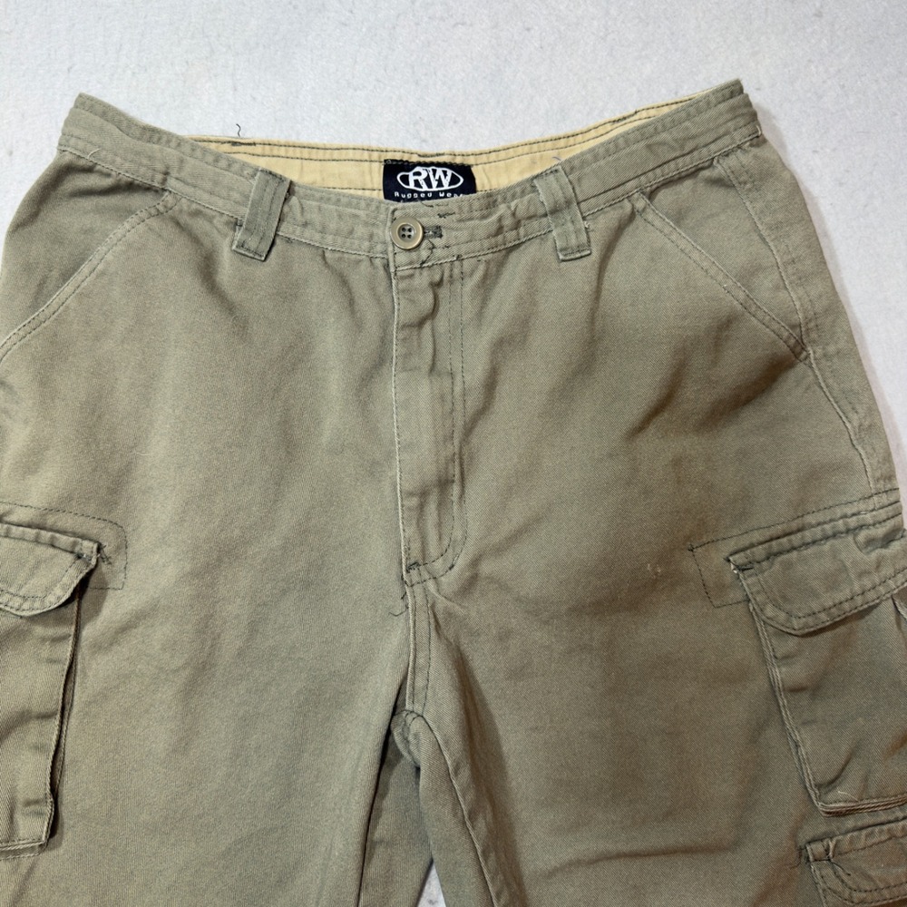 RW Rugged Wear Mens Cargo Shorts Size 36 Khaki Cotton Utility Pockets